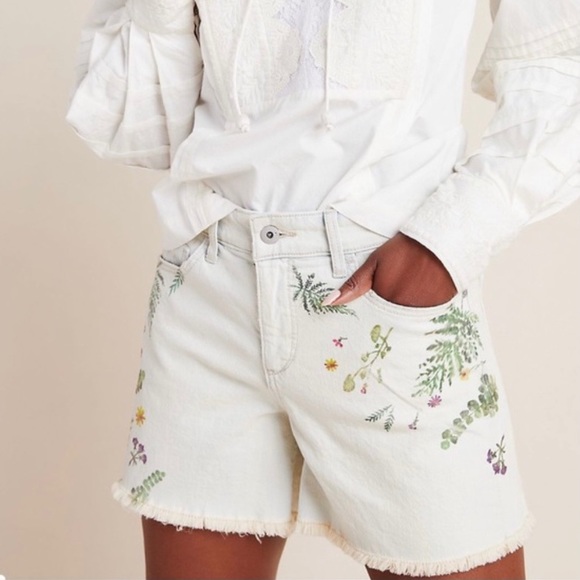 Anthropologie PILCRO High Rise Denim Floral Shorts
